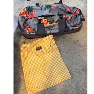 Matilda Jane Rolling Duffle Bag Set Floral Grey Yellow Gingham 2 Piece Travel